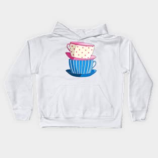 Cute Stacked Tea Cups tea party Pink Blue Kids Hoodie